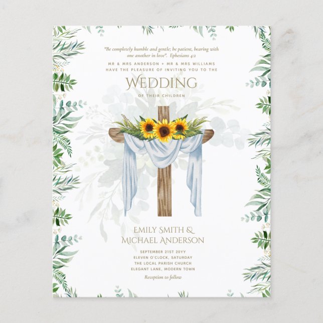 CATHOLIC Hochzeit Einladung Sonnenblumen Kreuz (Vorderseite)