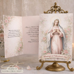 Catholic Mother Mary Pink Roses Valentine Feiertagskarte