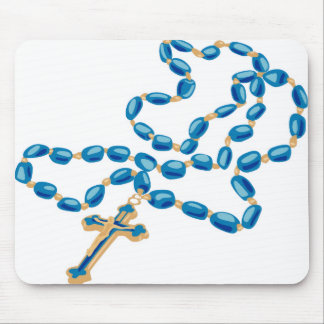 Catholic Mouse Pad White w/ Beautiful Blue Rosary Mousepad