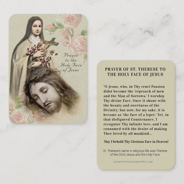 Catholic Prayer Holy Face St. Therese Religious Platzkarte (Vorne/Hinten)