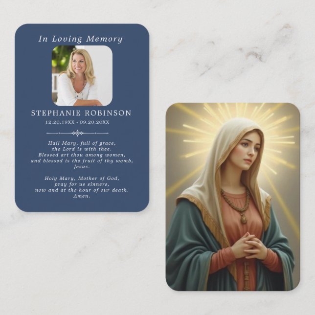 Catholic Virgin Mary Memorial Blue Prayer Card Visitenkarte (Vorne/Hinten)