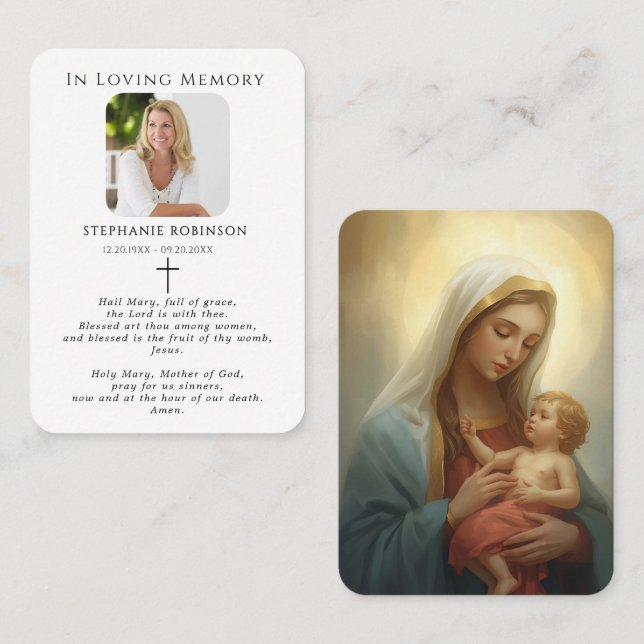Catholic Virgin Mary Religious Funeral Prayer Card Visitenkarte (Vorne/Hinten)