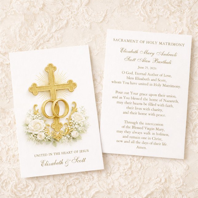 Catholic Wedding Prayer Card  Gold Cross (Créateur téléchargé)