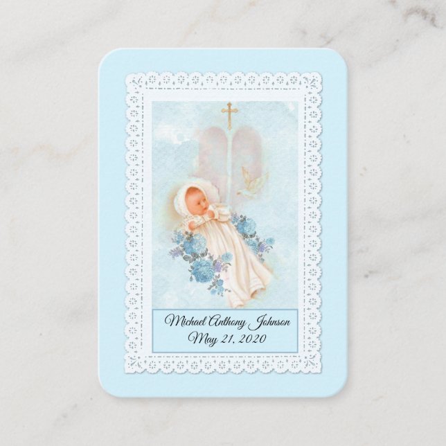Catholique Baby Boy Baptismal Souvenir Carte Saint (Devant)