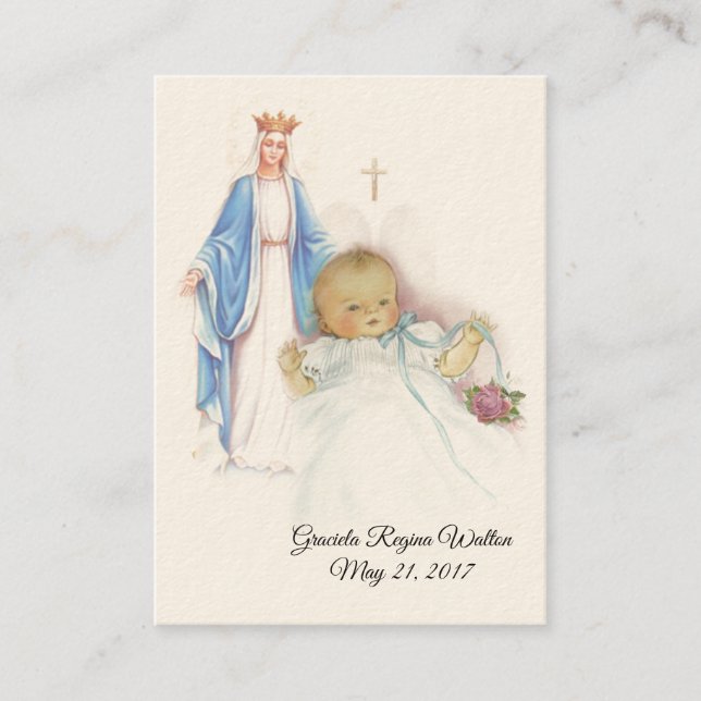 Catholique Baby Girl Baptismal Remembrasser Carte  (Devant)