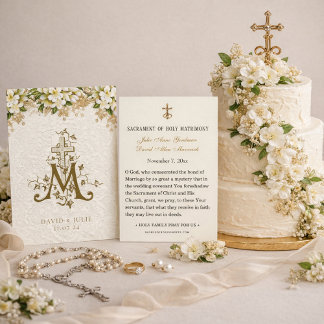 Catholique Blanc Floral Or Mariage Carte Sainte