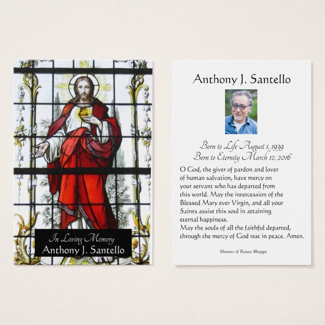 Catholique Funérailles Jésus Prière Carte Sainte (Devant & derrière)