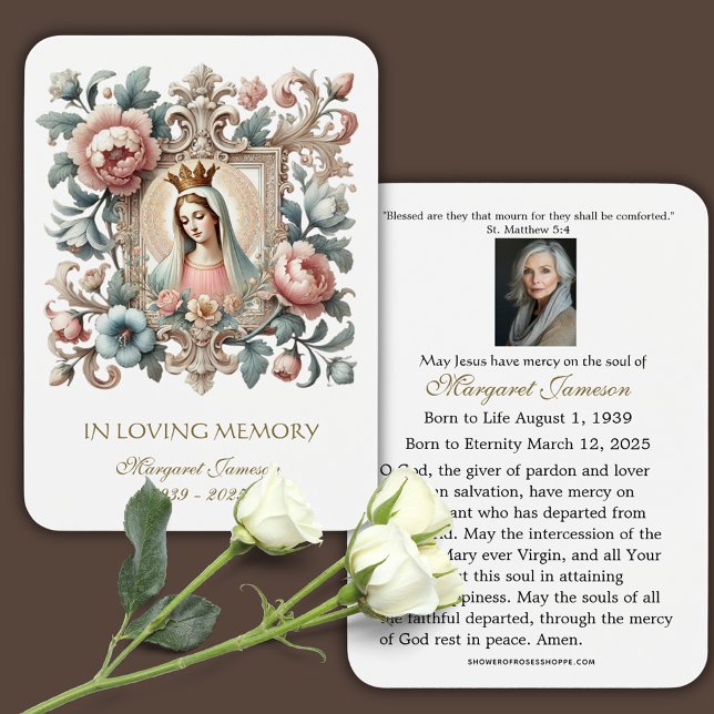 Catholique Mary Floral Funeral Memorial Carte Sain (Créateur téléchargé)