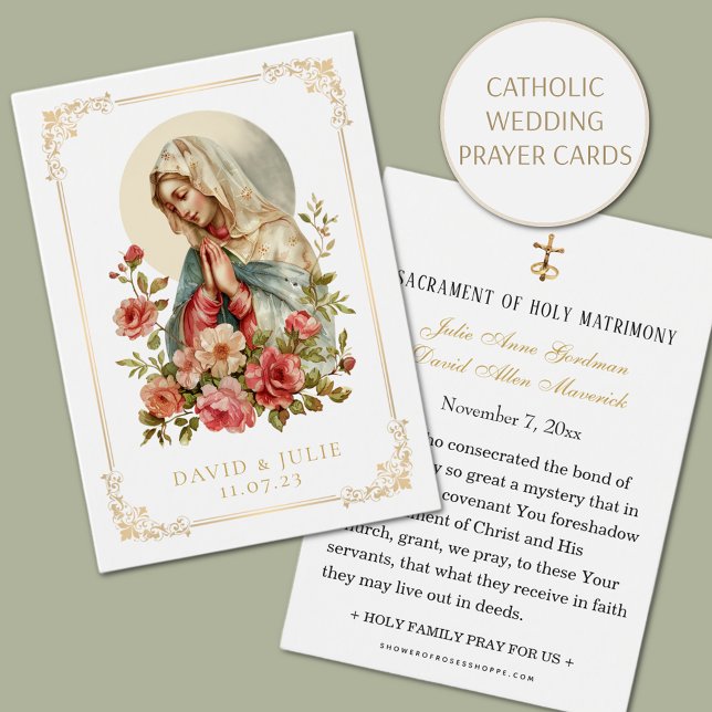 Catholique Mary Floral Mariage - Carte de prière (Créateur téléchargé)