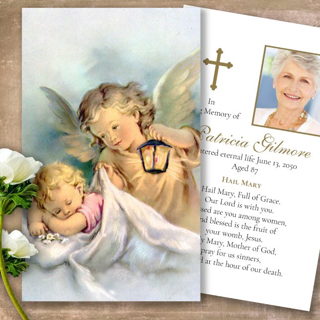 Catholique Perte Anges Funéraires Prière Sympathy  (catholic, religious, celebration of life, in loving memory of, prayer cards for bereavement)