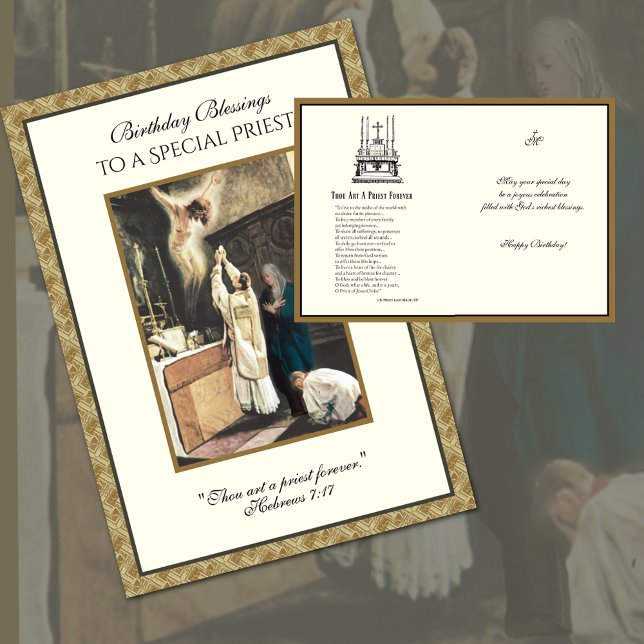 Catholique Prêtre Anniversaire Prière serveur aute (Catholic Priest Birthday Greeting Card with the Sacrifice of the Holy Mass & Virgin Mary)