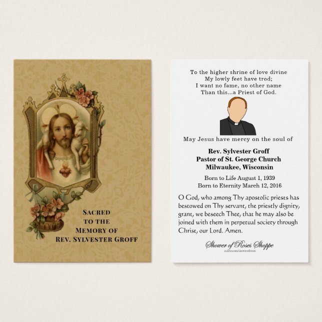 Catholique Prêtre Jésus Funéraire Carte Sainte (Devant & derrière)