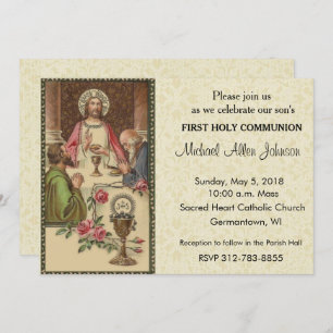 Catholique Vintage Première Communion Invitations