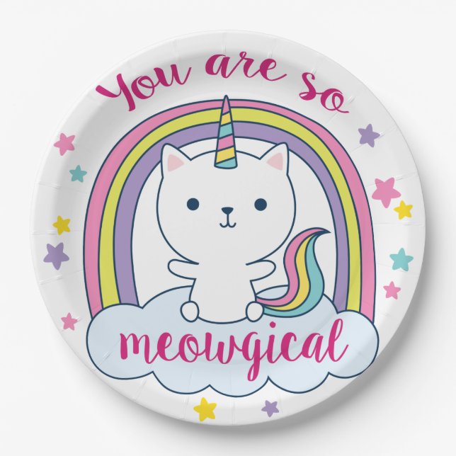 Caticorn | Assiette en carton | Blanche (Devant)