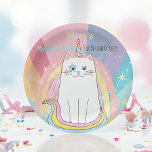 Caticorn Cat Meow-Gical Birthday Kid Pappteller<br><div class="desc">Magische Caticorn-Halbgärtnerlinie für Mädchen jeden Alters. Niedlicher, pastellfarbener Regenbogen mit Katzeneinhorn und Sternen. Weitere Party-Vorräte sind ebenfalls verfügbar. Alle editierbar!</div>