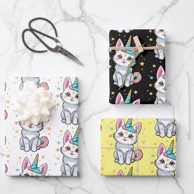 Caticorn Geschenkpapier Set (Vorderseite)