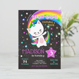 Caticorn Invitation Anniversaire, Cat Rainbow