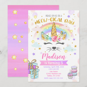 Caticorn Invitation Anniversaire, Chat Unicorne Ma