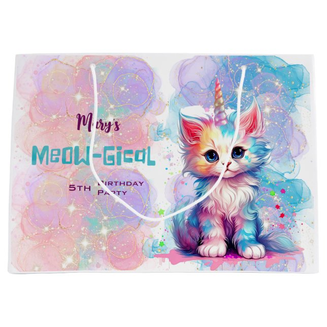 Caticorn Meow Gical Birthday Große Geschenktüte (Vorderseite)