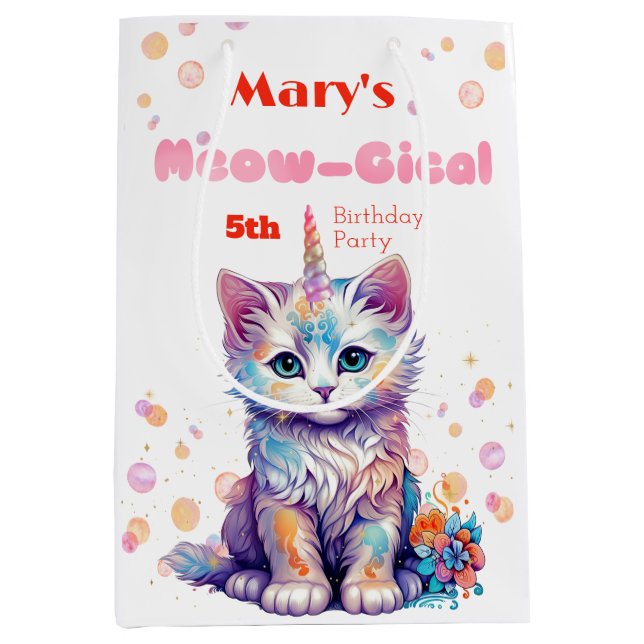 Caticorn Meow Gical Birthday Mittlere Geschenktüte (Vorderseite)