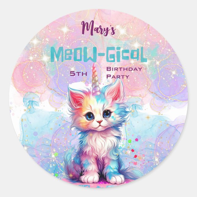 Caticorn Meow Gical Birthday Runder Aufkleber (Vorderseite)