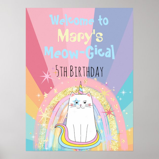 Caticorn Meow Gical Birthday Willkommen Poster (Vorne)