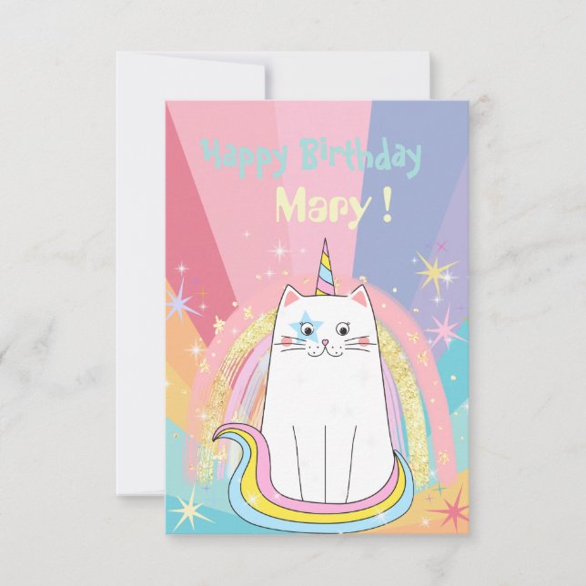 Caticorn Meow-Gical Happy Birthday Grußkarte Karte (Vorderseite)