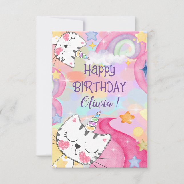 Caticorn Meow-Gical Happy Birthday Grußkarte Karte (Vorderseite)