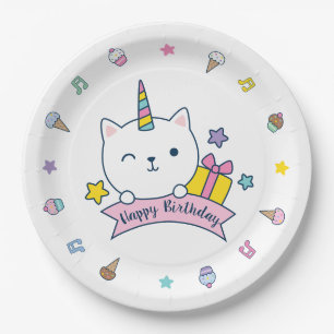 Caticorn Party Assiette en carton Blanche