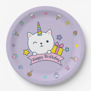 Caticorn Party Pappteller Flieder Lavendel