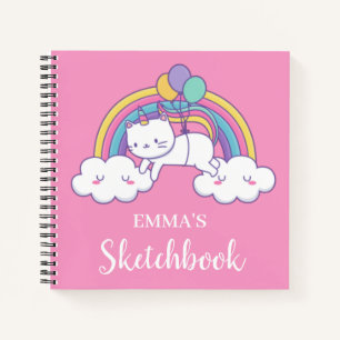 Caticorn Regenbogen Personalisiertes Kinder Skizze Notizbuch