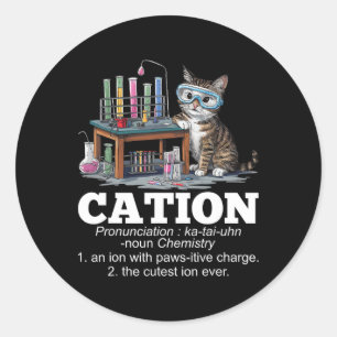 Cation Chemistry Spaß Science Teacher Cat Pun Fun Runder Aufkleber