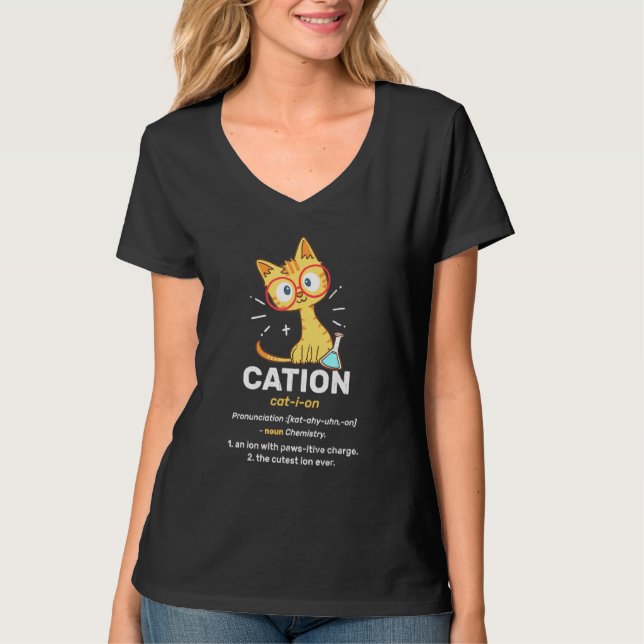 Cation Niedlich Science Cat Pawsitive Element Chem T-Shirt (Vorderseite)