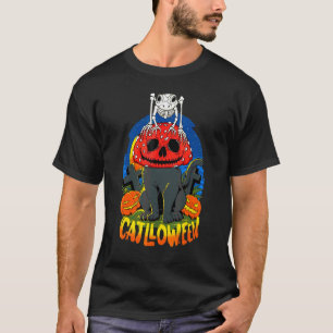 Catlloween Pilz Totenkopf Schwarze Katze Halloween T-Shirt