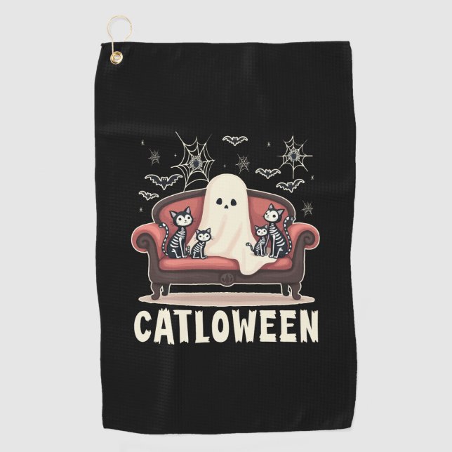Catloween-Geist Halloween Golfhandtuch (Vorderseite)