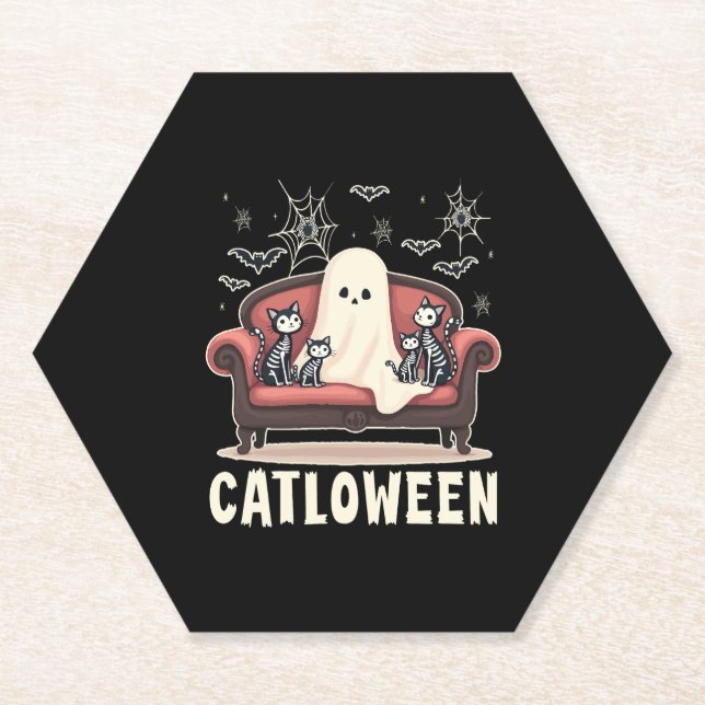 Catloween Ghost Halloween Untersetzer (Vorderseite)