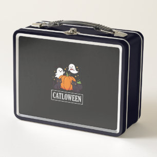 Catloween Lustiges Halloween-Katz-Geist-Kürbis-Des Metall Brotdose