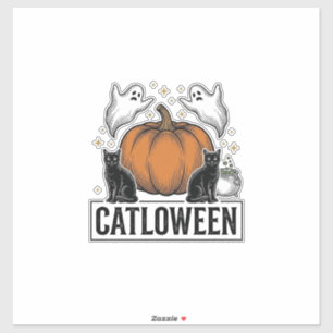 Catloween schwarze Katze Geist Halloween Vektor De Aufkleber