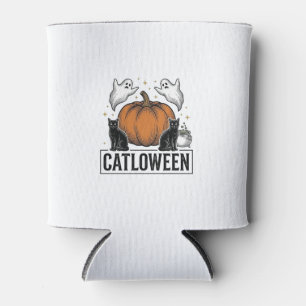 Catloween Schwarze Katze Geist Halloween Vektor De Dosenkühler