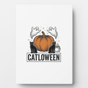 Catloween schwarze Katze Geist Halloween Vektor De Fotoplatte