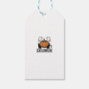 Catloween Schwarze Katze Geist Halloween Vektor De Geschenkanhänger