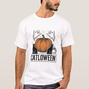 Catloween Schwarze Katze Geist Halloween Vektor De T-Shirt