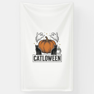 Catloween Schwarze Katze Geist Halloween Vektordes Banner