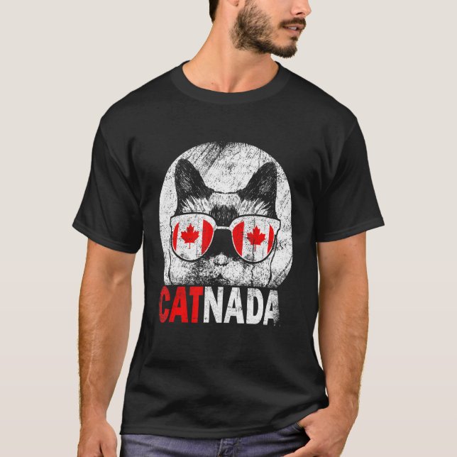 Catnada Canadian Cat Sunglasses Canada Flag T-Shirt (Vorderseite)
