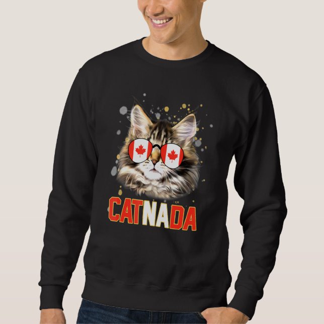 Catnada Cat Wearing Maple Leaf Flag Canada Day Ani Sweatshirt (Vorderseite)