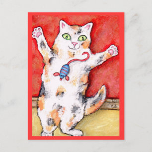 Catnip Crazed Calico Cat Postcard Postkarte