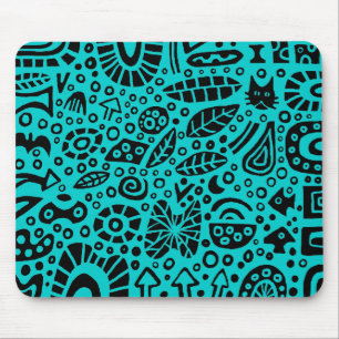 Catnip Dreams - Black on Blue 00CCCC Mousepad