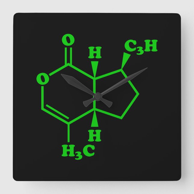Catnip Nepetalacton Molekulare Chemische Formel Quadratische Wanduhr (Vorderseite)