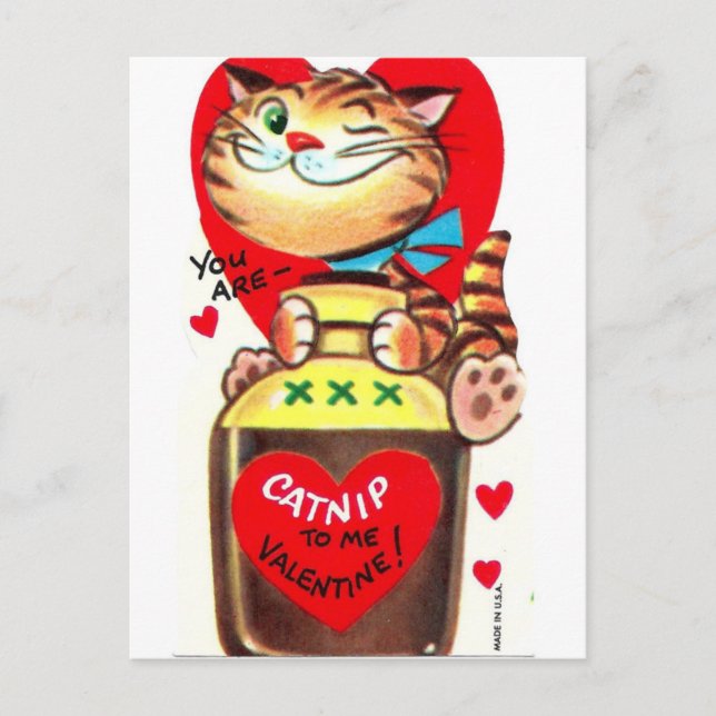 Catnip Vintag Valentine Postkarte (Vorderseite)
