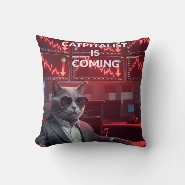 Catpitalist: Market Crash Comedy - Funny Pillow Kissen (Vorderseite)